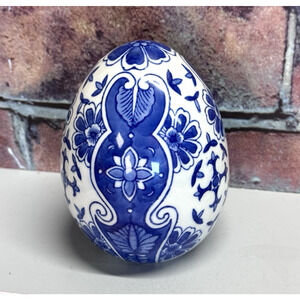 Vintage Andrea by Sadek Chinese Blue/White Chinoiserie Flowers Porcelain Egg